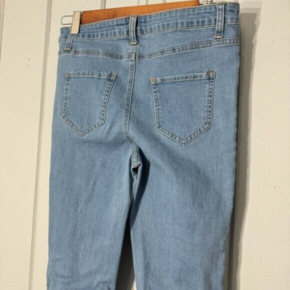 Peach Love California Denim Wide Raw Edge Bell Bottoms Flare Shredded Hem Boho S - Picture 11 of 15